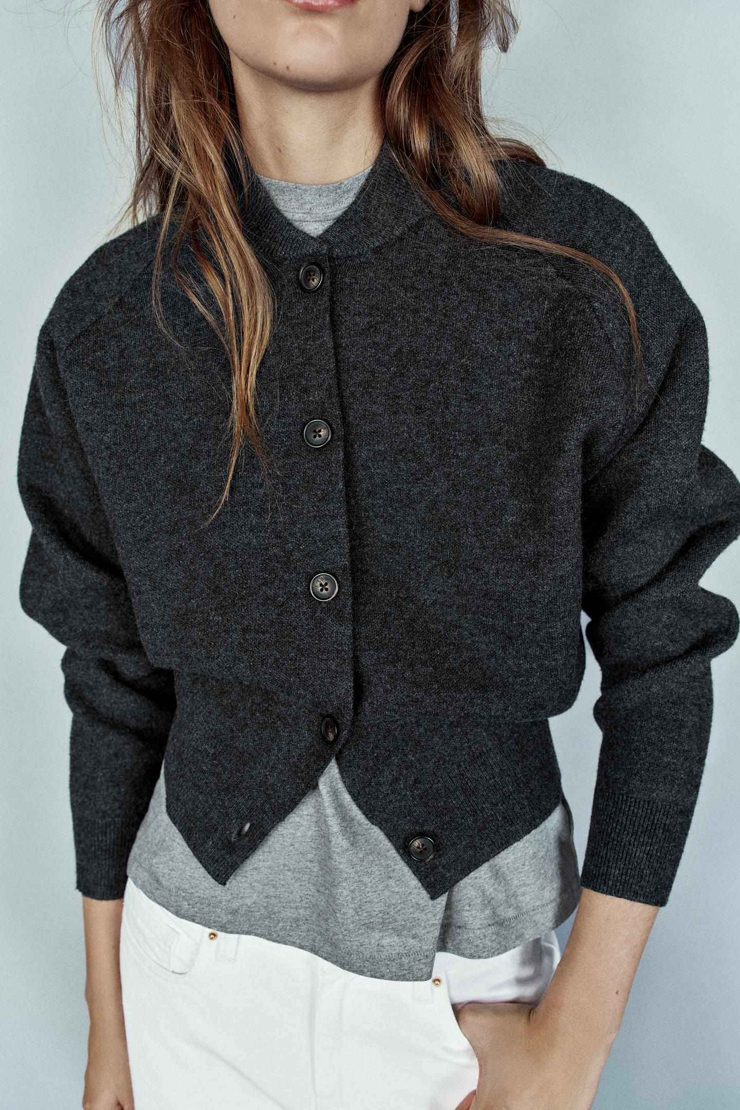 Женская куртка Zara Knit Bomber, цвет: Антрацитовый серый — фото 2