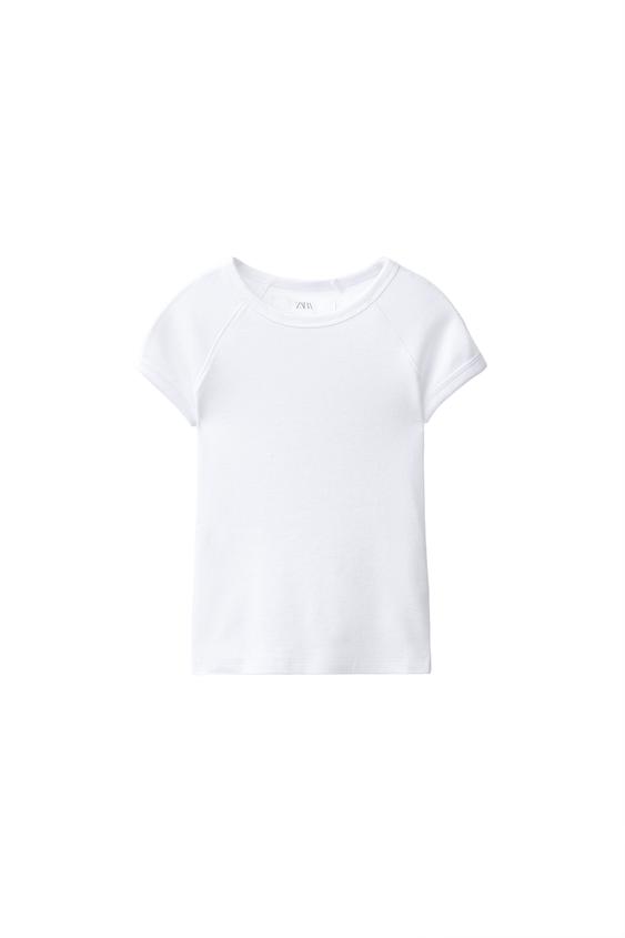 Zara COTTON AND MODAL PLAIN T-SHIRT - White - Image 0