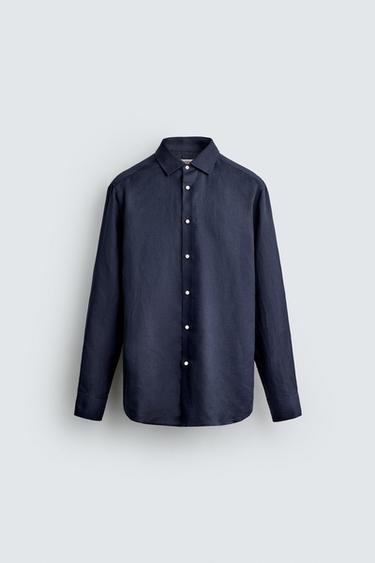 LINEN - LYOCELL REGULAR FIT SHIRT - Navy blue by Zara