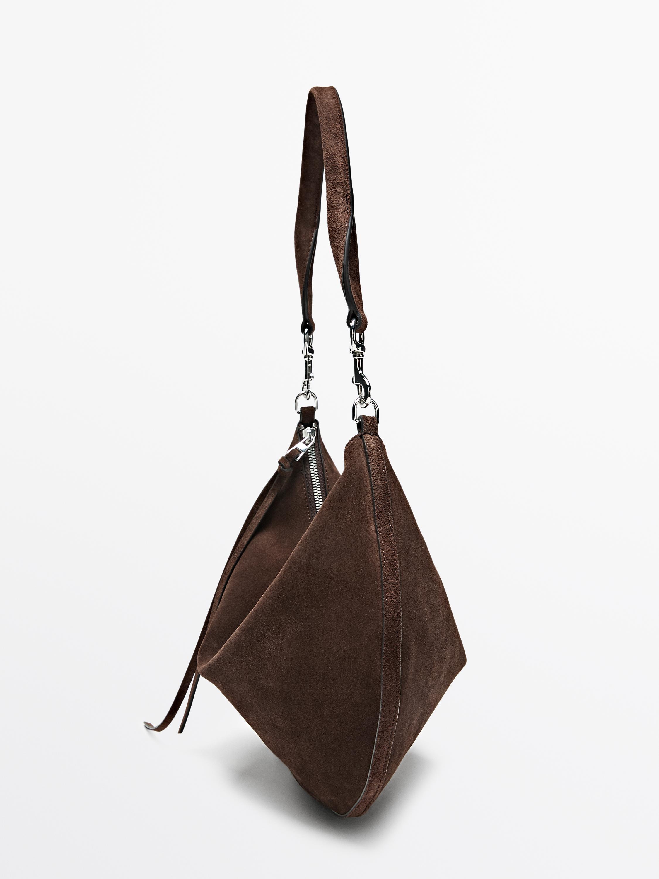 Split leather half-moon bag