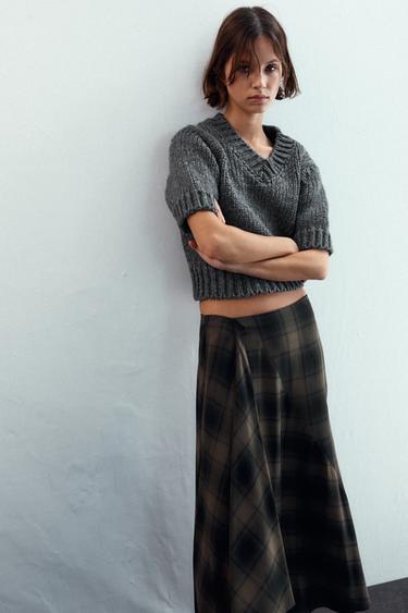 CHECKED MIDI SKIRT - Black / Brown by Zara