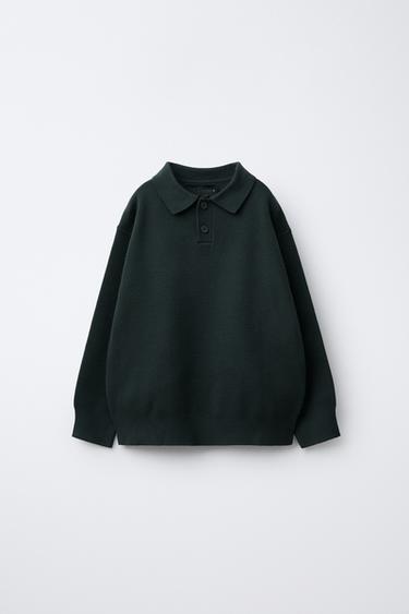 BASIC KNIT POLO SHIRT - Grey green by Zara
