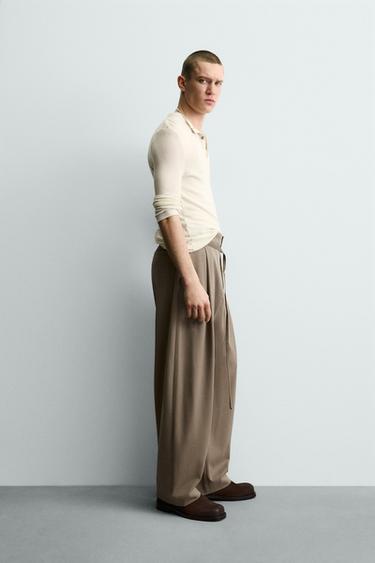 PANTALON BALLOON FIT À PLIS AVEC CEINTURE - Marron / Taupe de Zara - Image 3