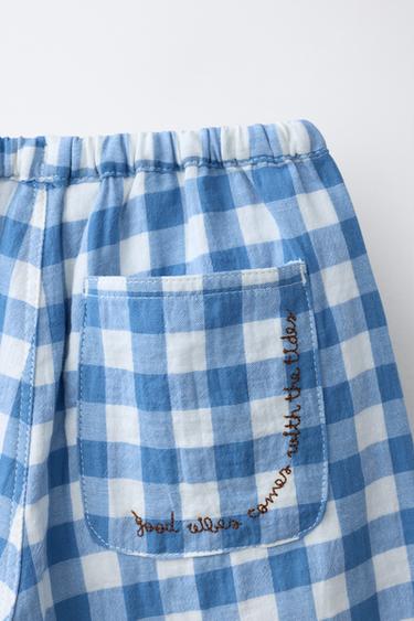 TEXTURED GINGHAM TROUSERS - Ecru / Blue by Zara - Image 3