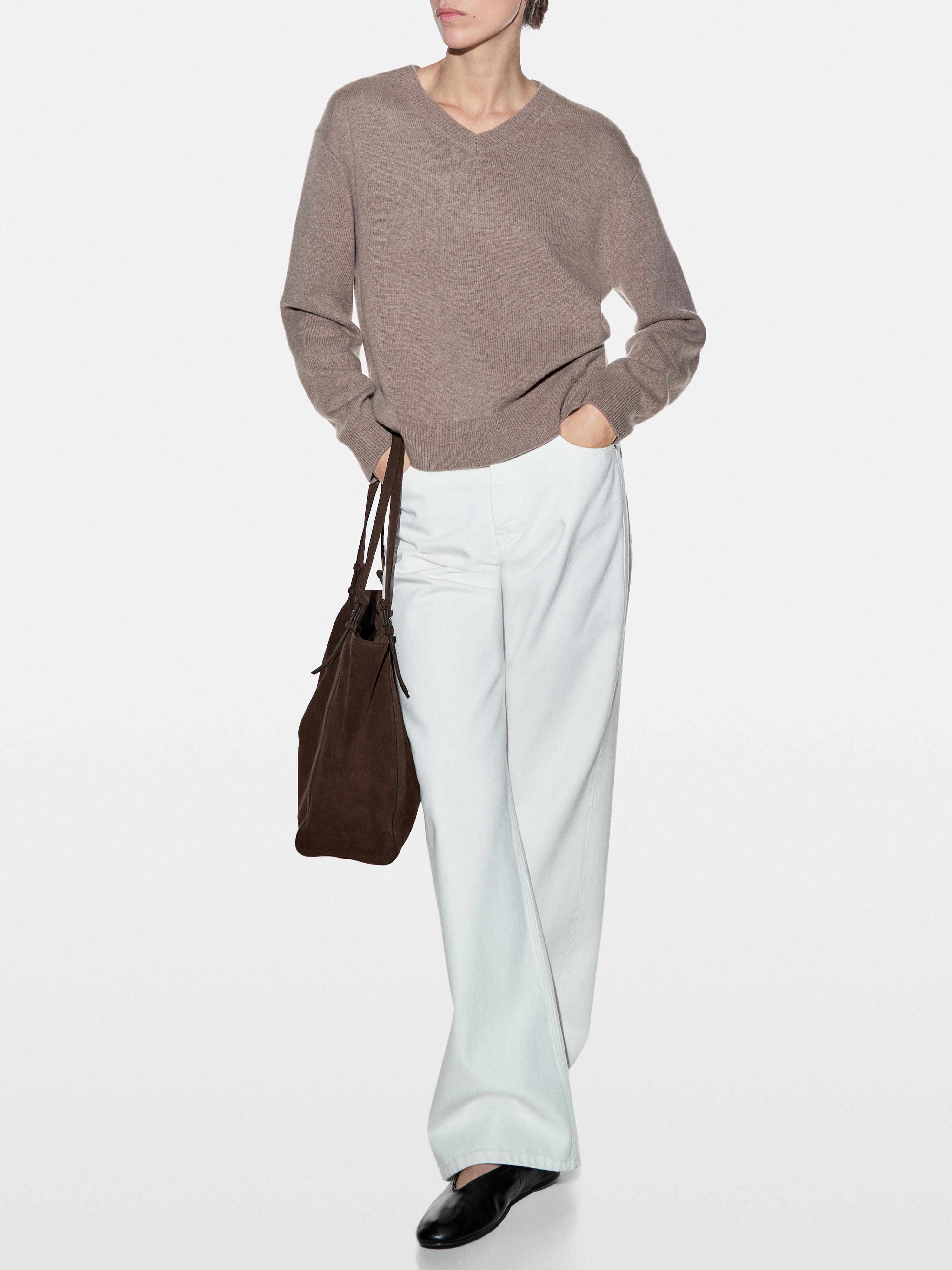 Split suede leather tote bag
