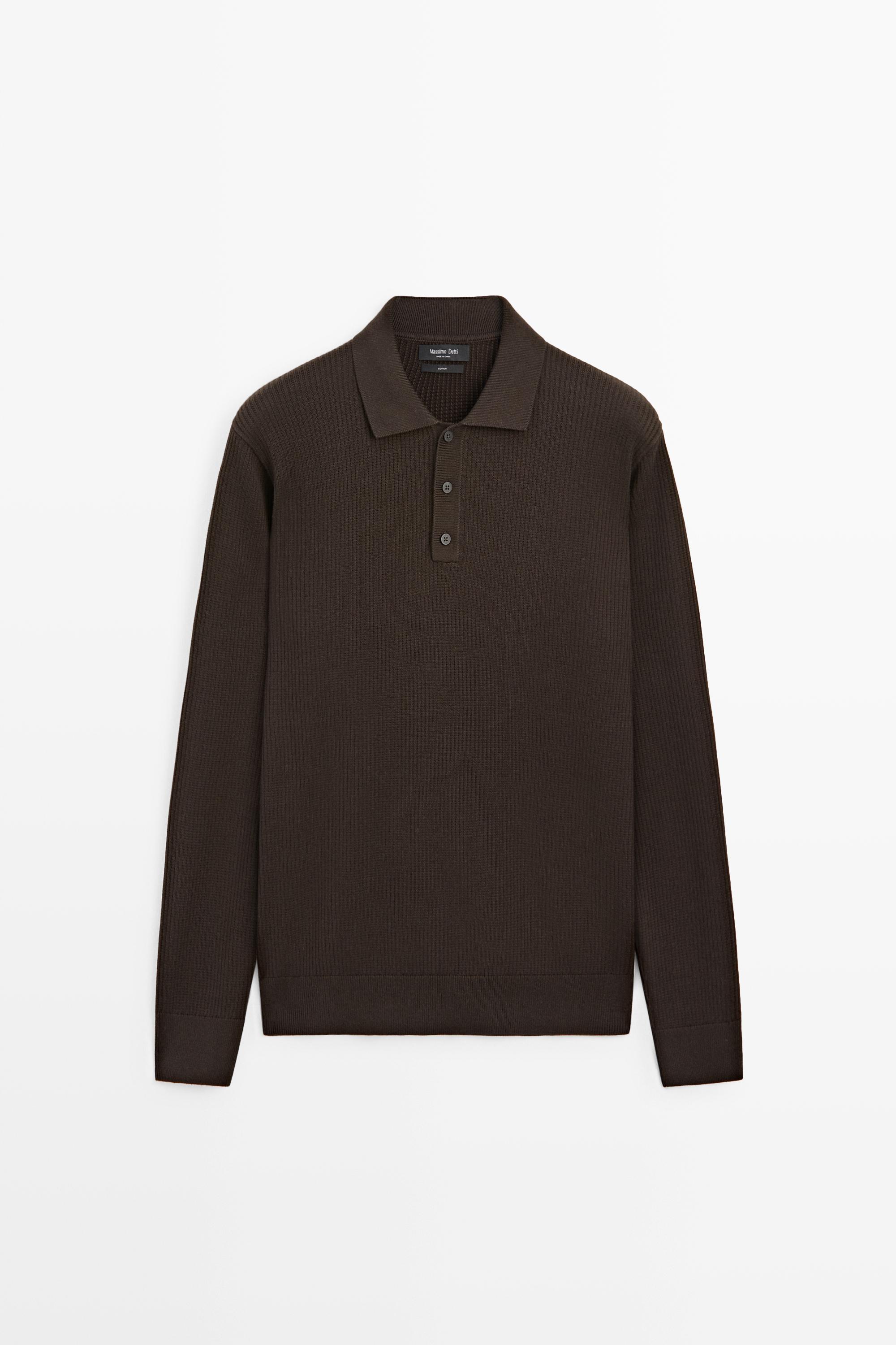 Button-detail polo knit sweater