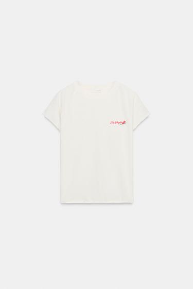 Zara TEXT RAGLAN SLEEVE T-SHIRT - Ecru