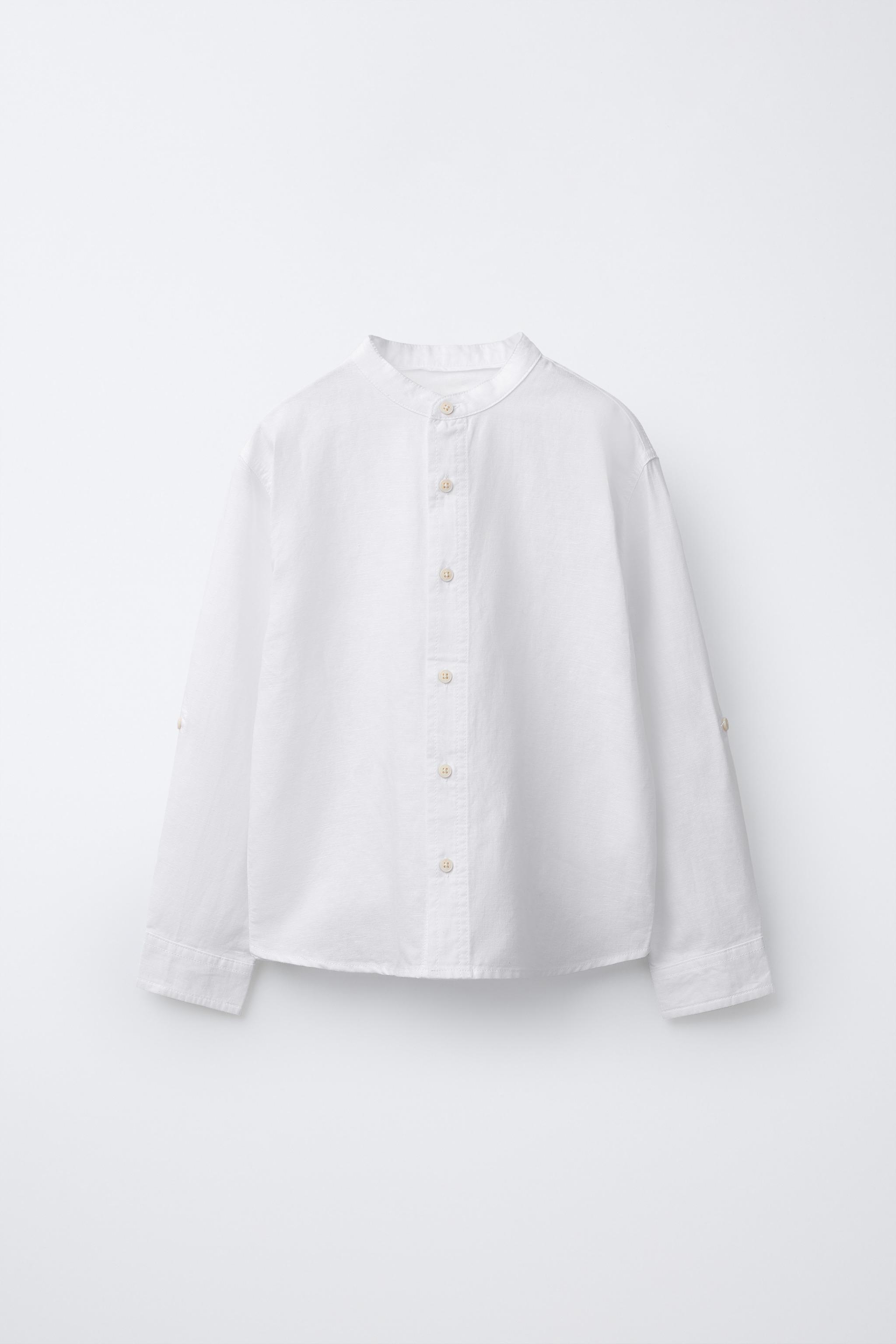 Zara LINEN AND COTTON MANDARIN COLLAR SHIRT — фото 3
