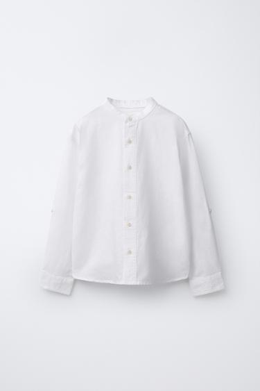 CHEMISE COL MAO AVEC LIN ET COTON - Blanc de Zara
