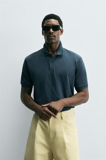 TEXTURED PIQUÉ POLO SHIRT - Petrol blue by Zara