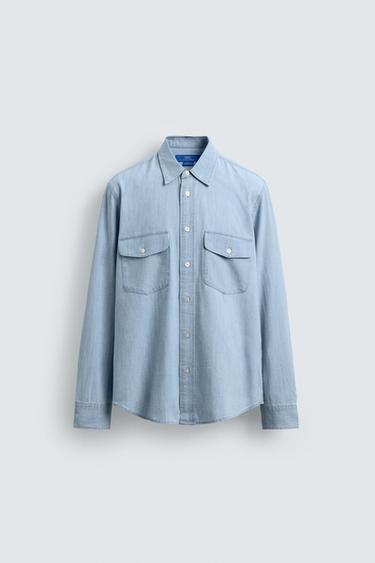 CAMISA MEZCLILLA LIGERA AARON LEVINE X ZARA - Azul medio de Zara