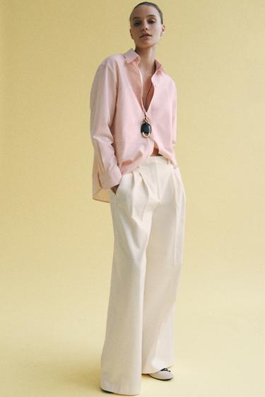 PANTALÓN WIDE LEG PLIEGUES ZW COLLECTION - Crudo de Zara