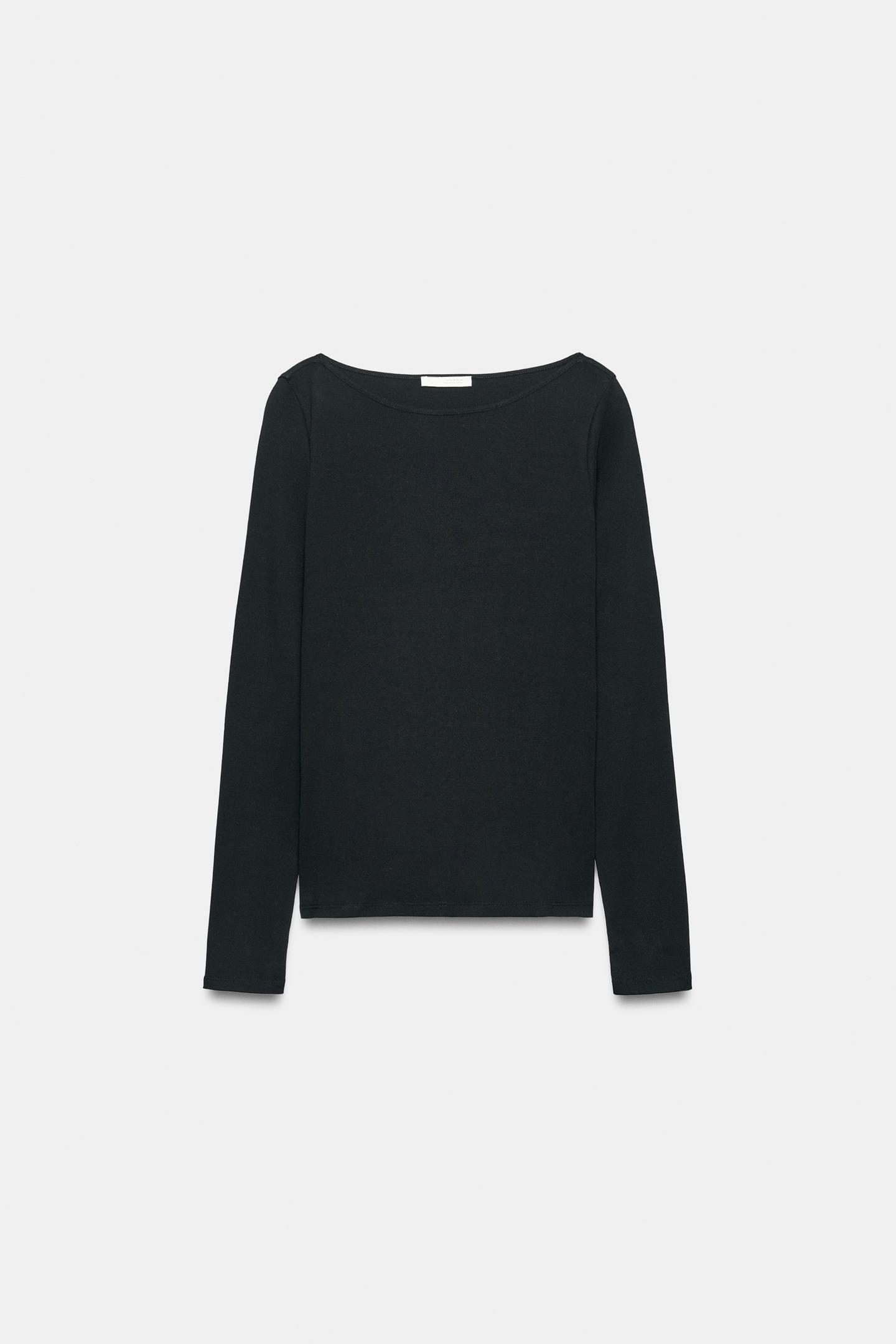 Женская футболка Zara Boat Neck, цвет: Чёрный — фото 3