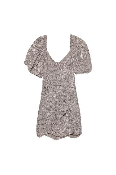 DRAPED POLKA DOT DRESS