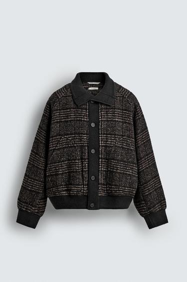 CONTRAST COLLAR RIBBED JACKET - Black / Brown by Zara