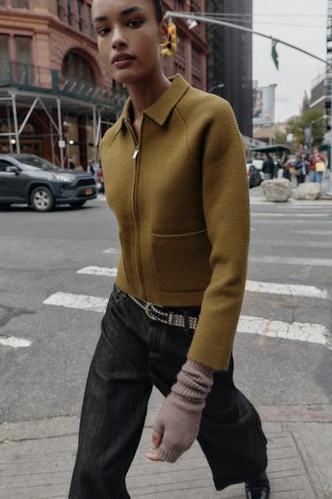 ZIP-UP CARDIGAN - Olive green by Zara