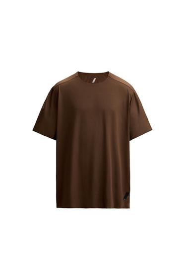 Zara COLOR BLOCK TECHNICAL T-SHIRT - Brown