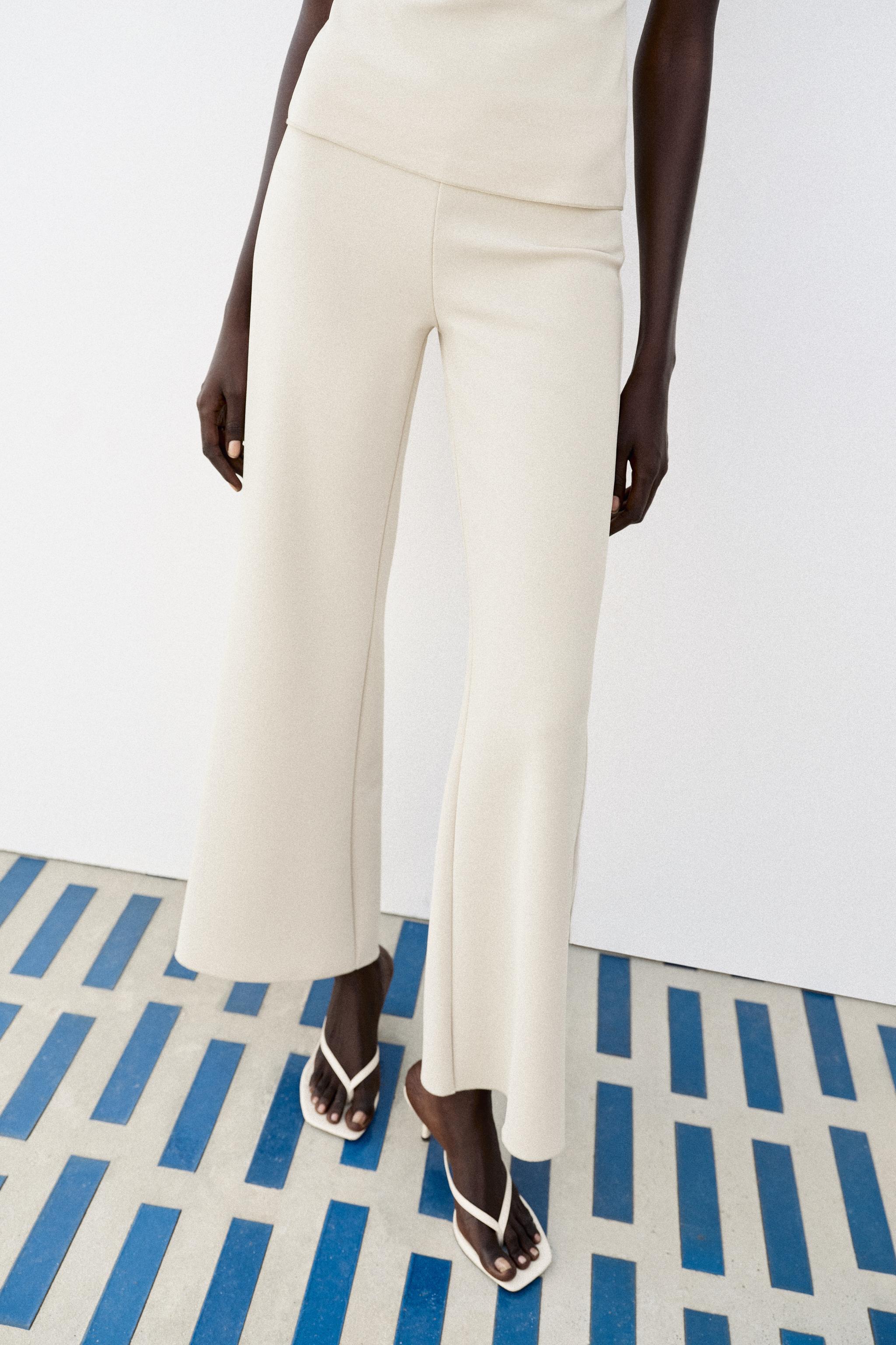 STRETCH WIDE LEG PANTS — Ecru