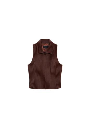 سترة صدرية مخططة بسحاب - بني / خام by Zara