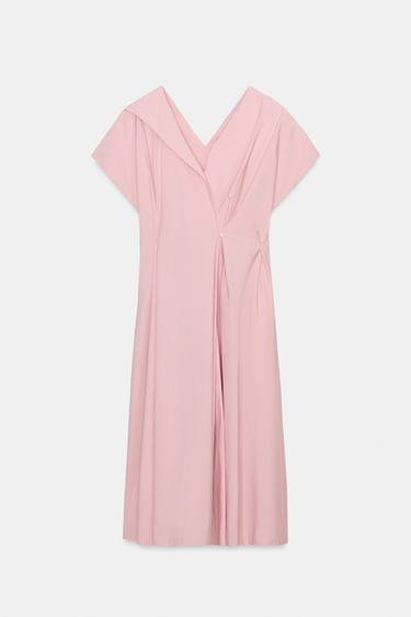 ZW COLLECTION POPLIN DRESS WITH PLEATS - Pink by Zara