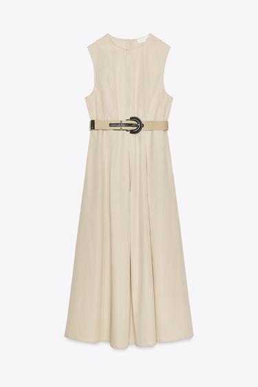POPLIN MIDI DRESS WITH BELT - Sand by Zara