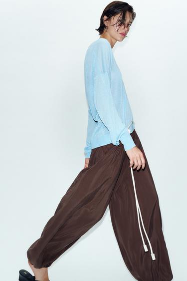 PANTALON BOUFFANT À TAILLE ÉLASTIQUE - Marron de Zara - Image 3