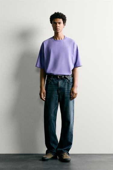 BASIC WASHED RELAXED FIT T-SHIRT - Purple by Zara - Image 0