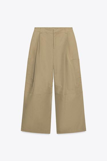 PLEATED CARGO TROUSERS - Light khaki by Zara