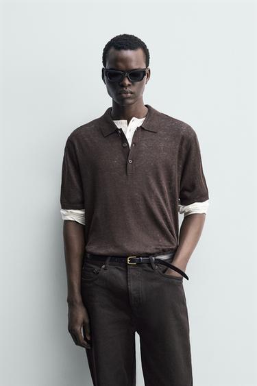 POLO EN MAILLE 100 % LIN - Marron de Zara