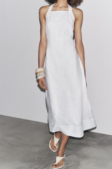 ZW COLLECTION 100% LINEN HALTER DRESS - White by Zara - Image 1