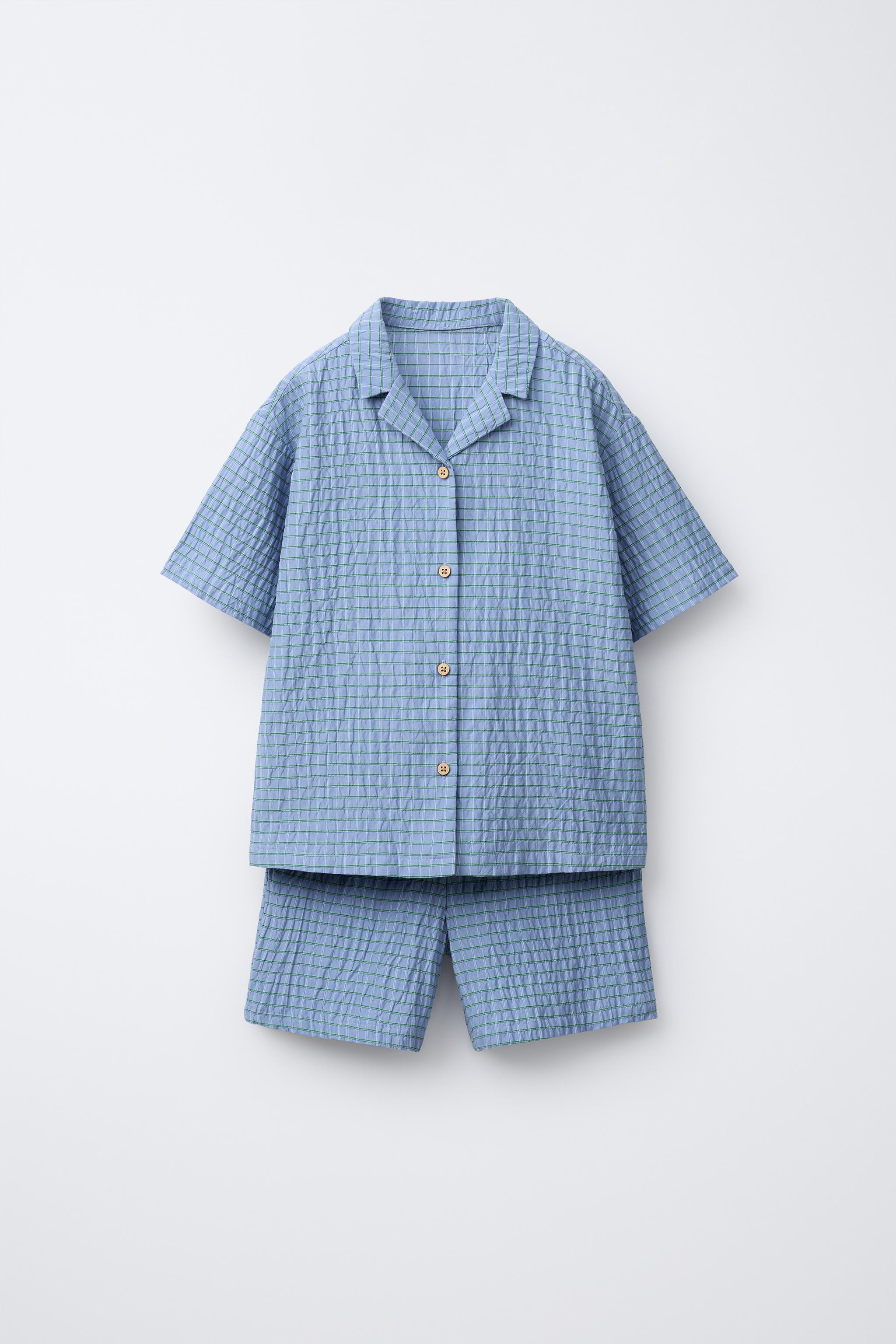 3～6歳/シャツ＆バミューダチェック柄パジャマ - ブルー | ZARA