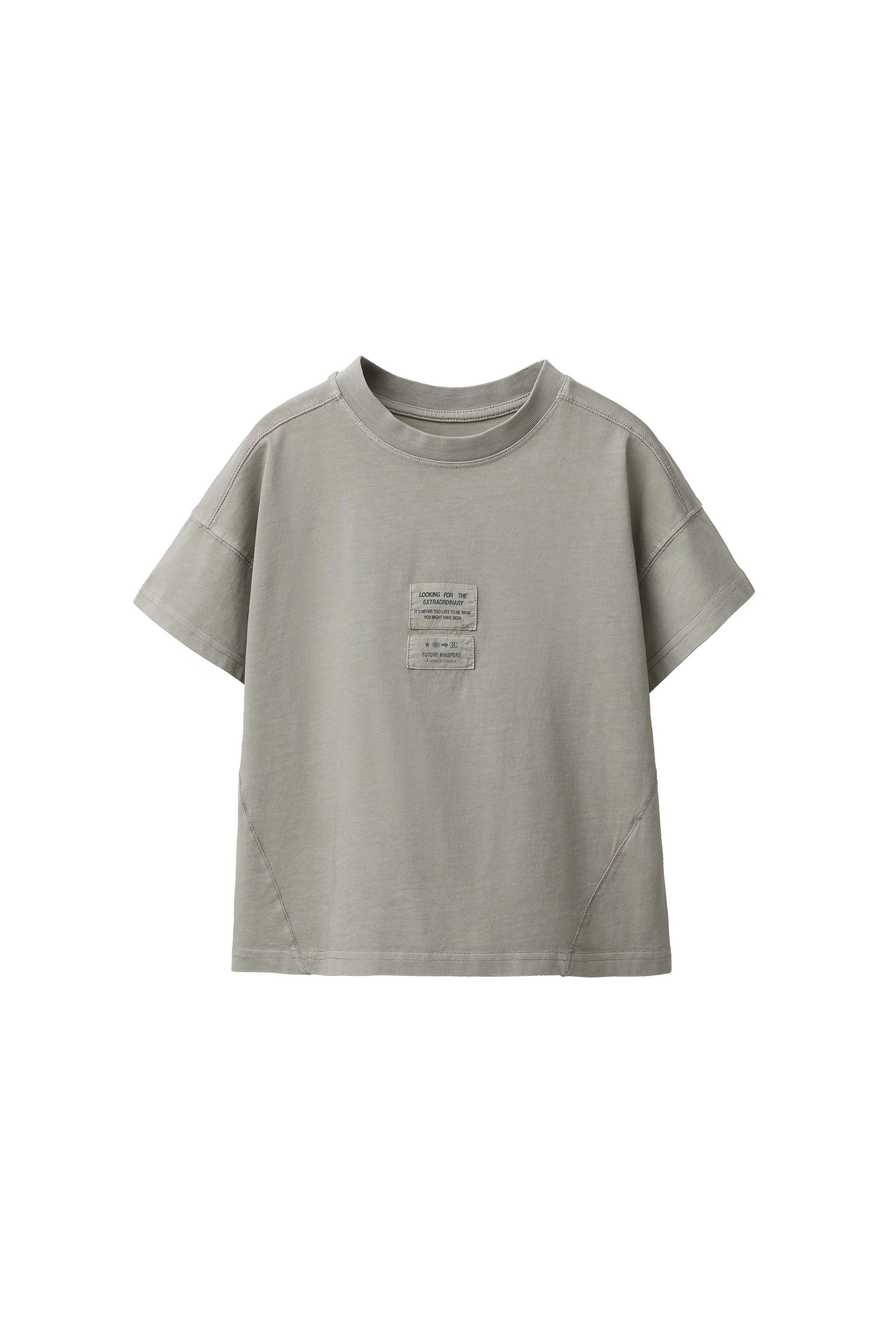 WASHED EFFECT LABEL T-SHIRT - Taupe gray | ZARA United States