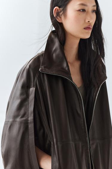 Zara Nappa leather bomber gilet - Brown