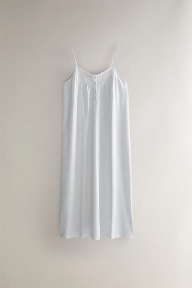 BRODERET NATKJOLE I BOMULD - Hvid fra Zara - Billede 0