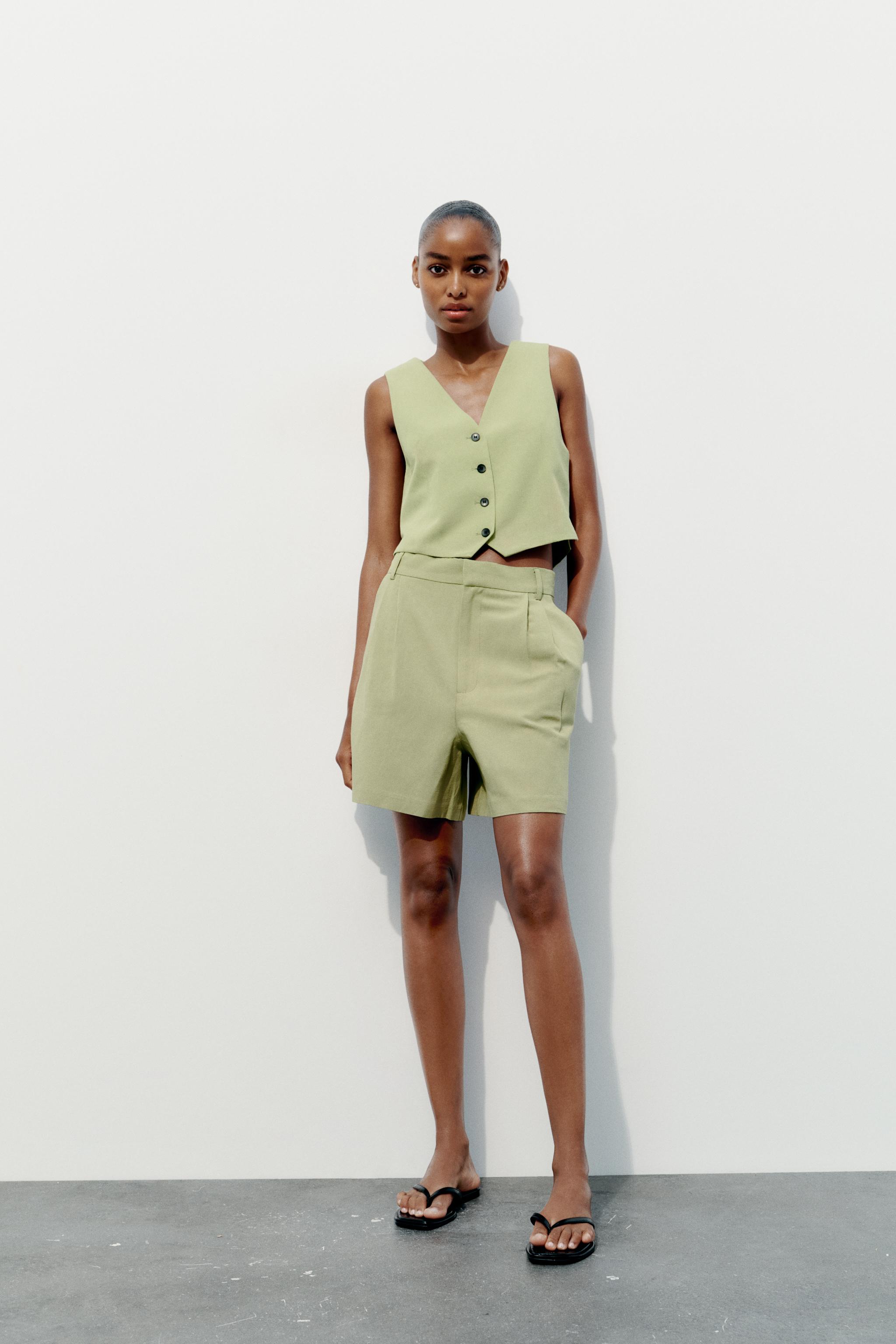 PLEATED HIGH WAIST SHORTS - Beige | ZARA United States