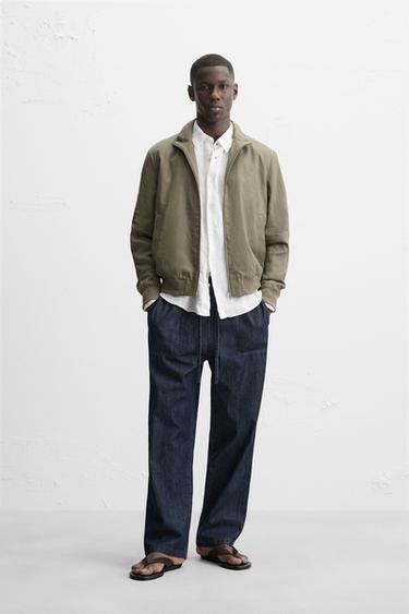 Zara 100% LINEN BOMBER JACKET - Light khaki - Image 0