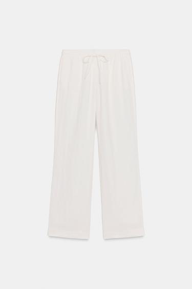 PANTALÓN RECTO CINTURA AJUSTABLE - Blanco roto de Zara - Imagen 0