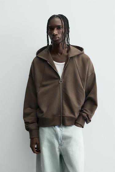 MOLETOM COM ZÍPER E CAPUZ - Marrom da Zara