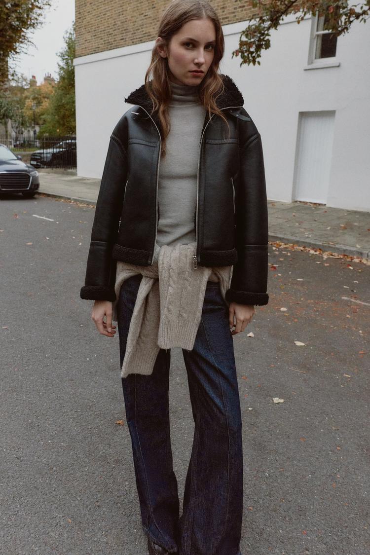 DOUBLE-FACED FAUX SHEARLING JACKET Black ZARA Spain