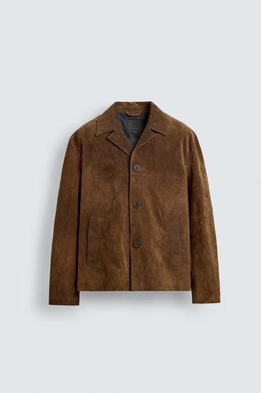 SUEDE LEATHER OVERSHIRT - Brown by Zara
