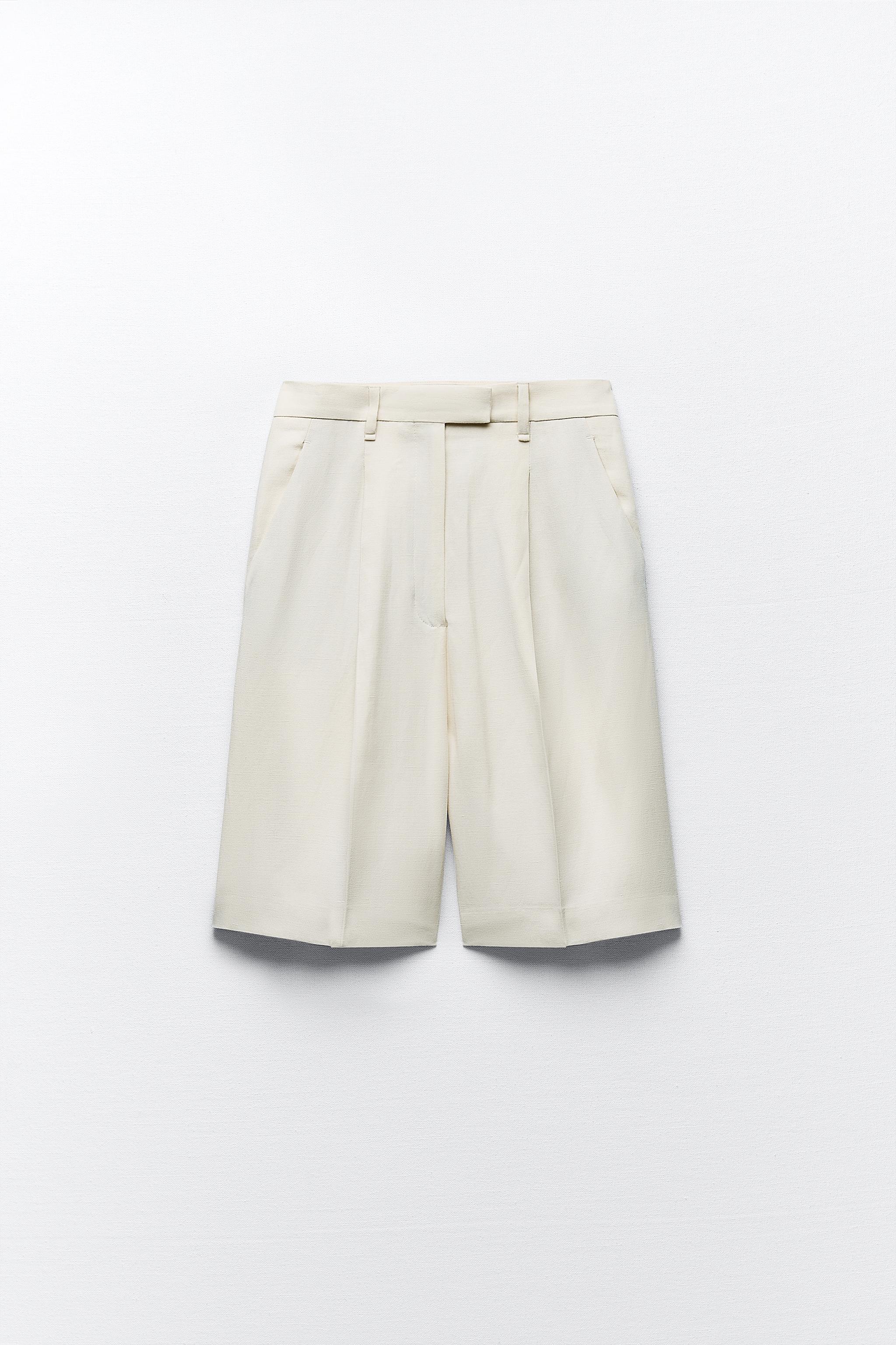 DARTED BERMUDA SHORTS - Ecru