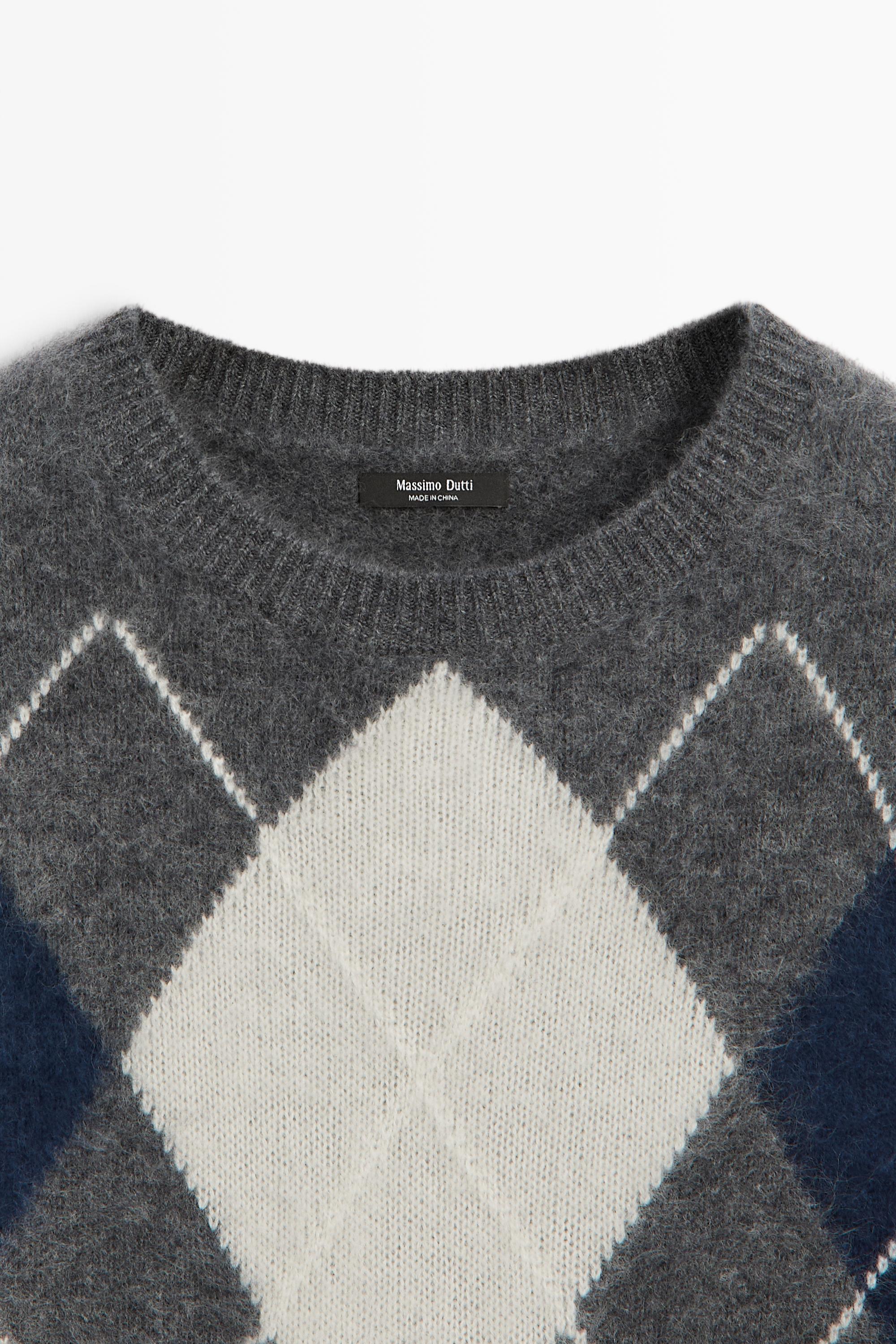 Wool cashmere argyle short sleeve knit sweater