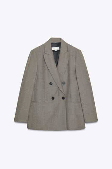 DOUBLE-BREASTED BLAZER WITH SHOULDER PADS - Sand / Black by Zara