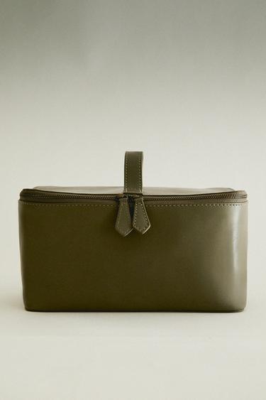 LARGE LEATHER WASH BAG - Khaki Green by Zara - Image 0