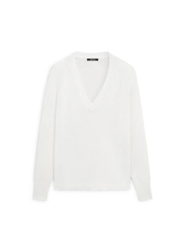 Zara Cotton blend V-neck knit sweater - White