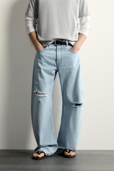 JEANS BARREL FIT ROTOS - Azul claro de Zara