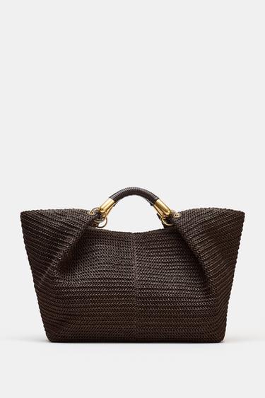 MAXI BOLSO DE MANO EFECTO TRENZADO - Chocolate de Zara