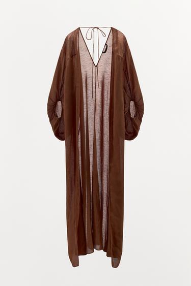 ZW COLLECTION LONG KAFTAN WITH BALLOON SLEEVES - Brown by Zara - Image 0