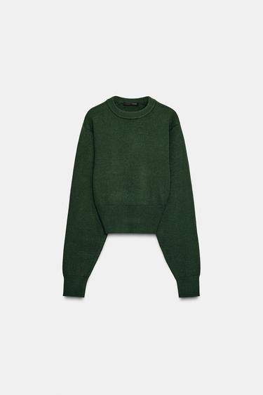 CROPPED PLAIN KNIT JUMPER - Dark khaki by Zara