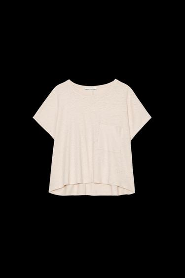 LINEN BLEND POCKET T-SHIRT - Ecru by Zara - Image 0